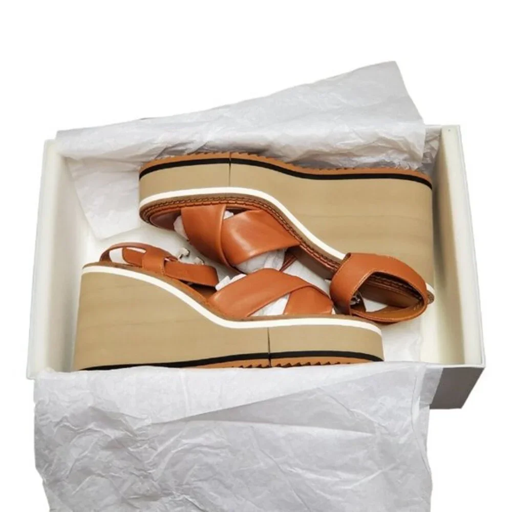 NIB Clergerie Noemie Platform Wedge Sandal Brown Leather Size 39.5 /‎ 9.5 NEW
